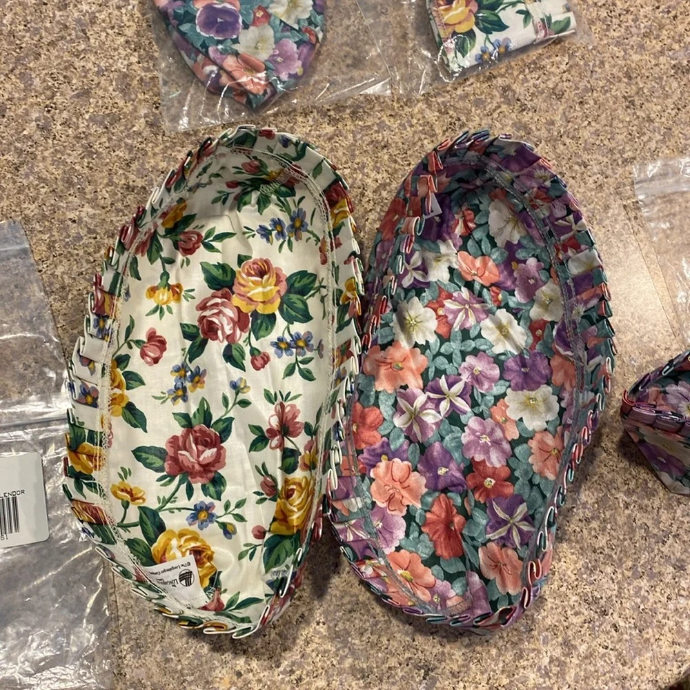 5 Longaberger Fabric Liners Garden Splendor Petunia Tea Cracker Button